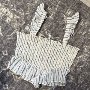 American Eagle Outfitters Striped Ruffle Top - White and Blue
